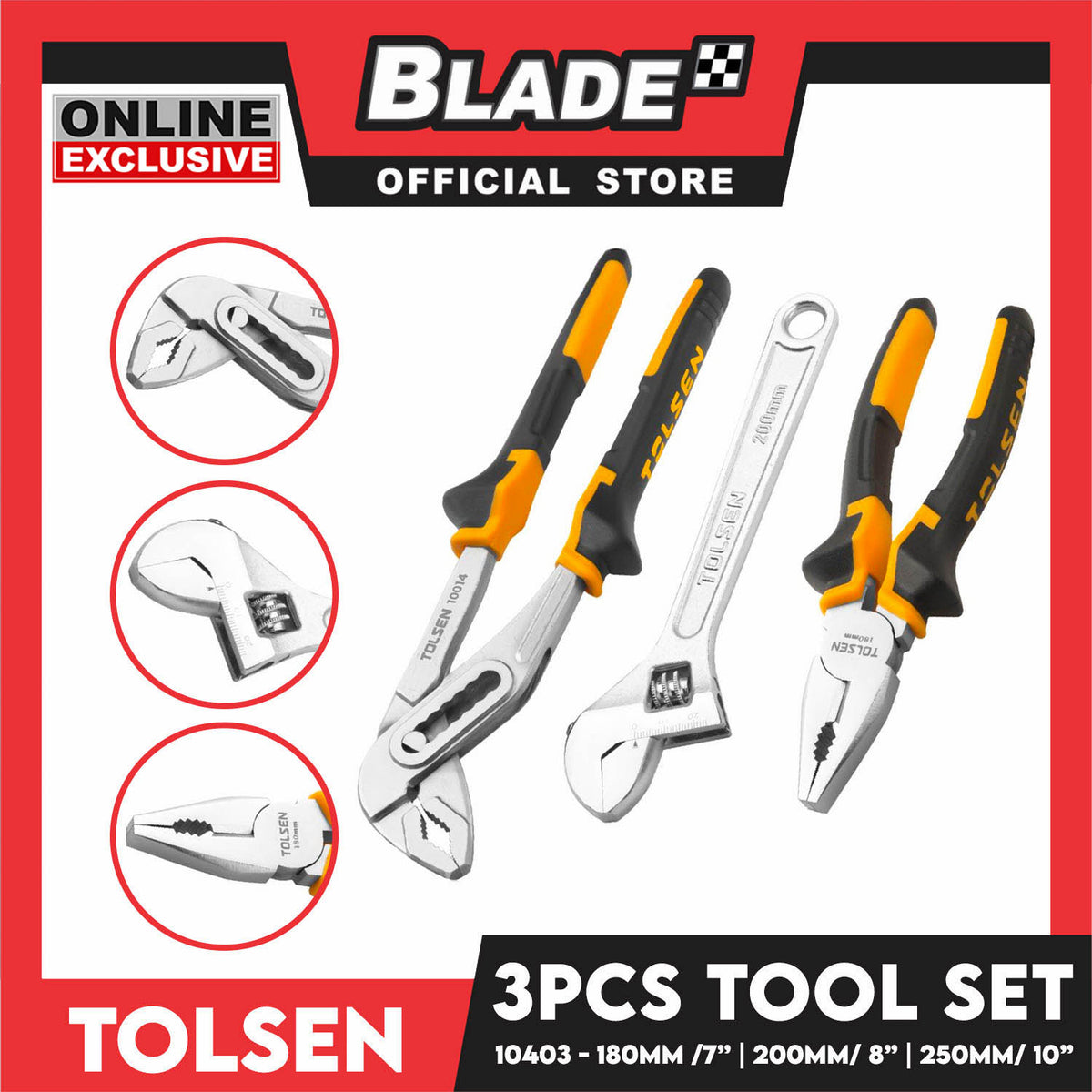 Tolsen 3pcs Tool Set Water Pump Locking Combination Pliers 10403