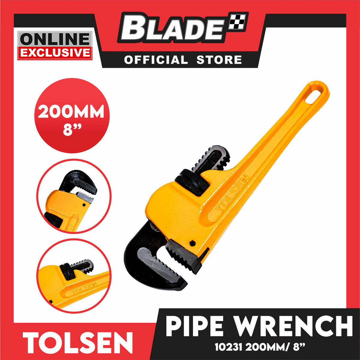 Tolsen Pipe Wrench Adjustable Plumbing Wrench 200mm 8'' 10231