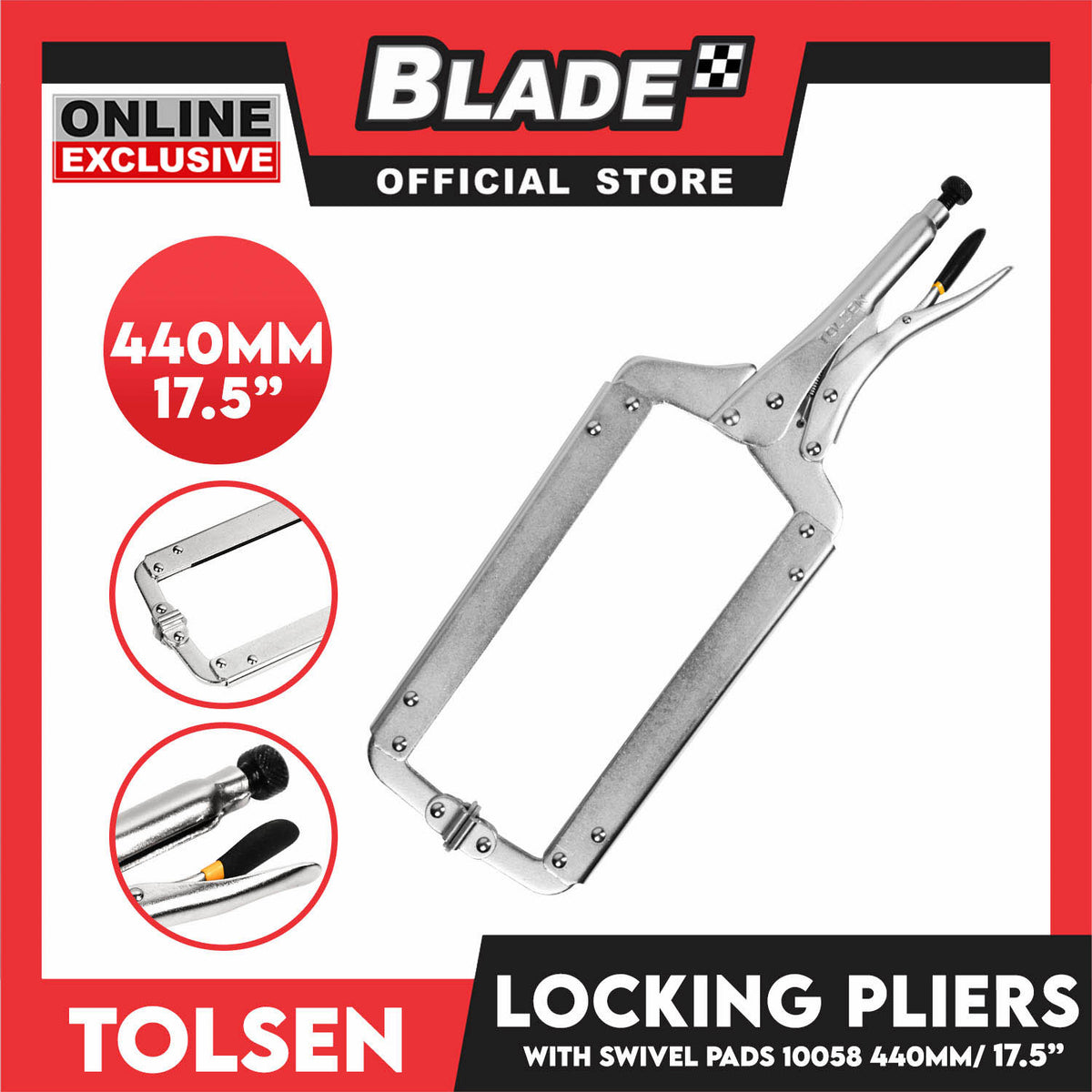 Tolsen 440mm 17.5 Locking Pliers with Swivel Pads 10058