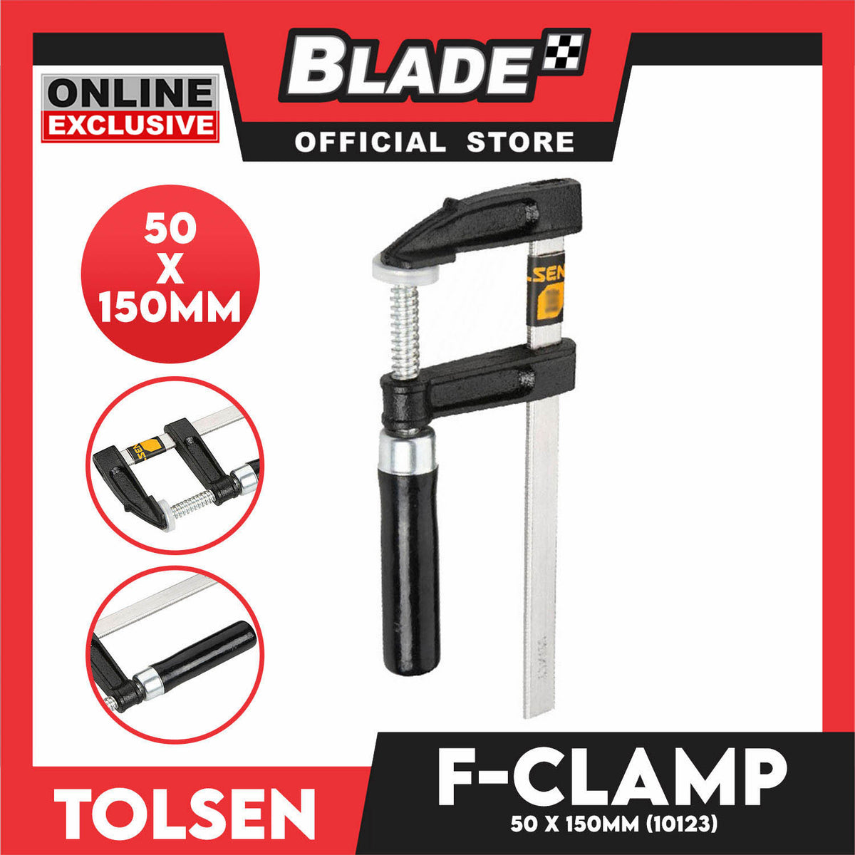 Tolsen 50x150mm F-Clamp with Rubber Grip and Pad Protector 10123