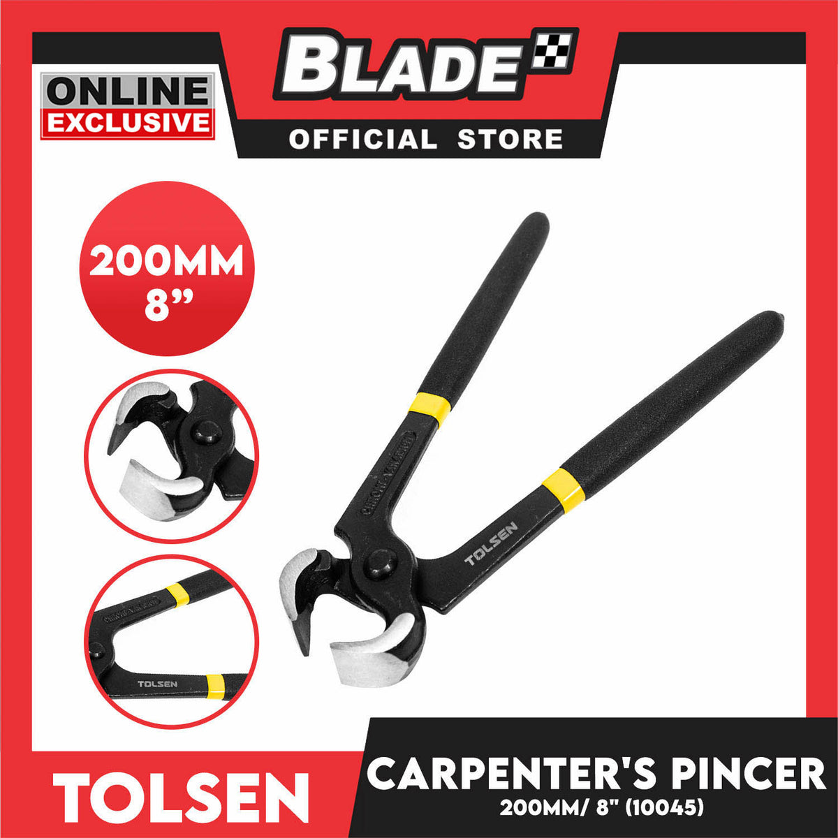 Tolsen Carpenter's Pincer 200mm 8'' Wire Cutter Pliers Nail Puller 10045