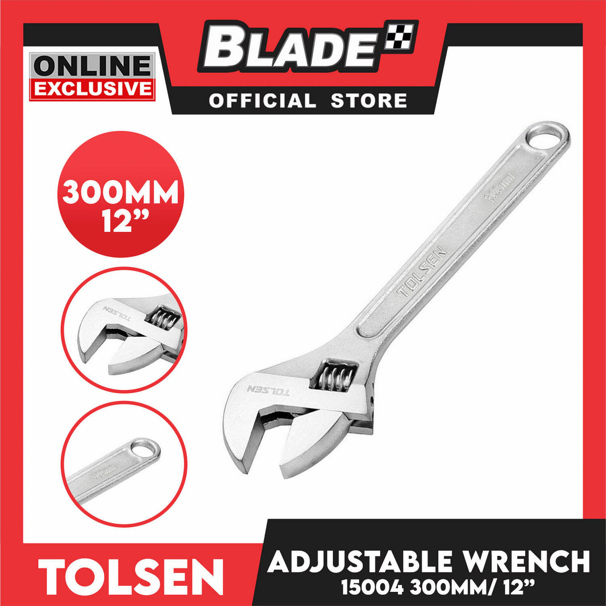 Tolsen Adjustable Wrench with Metric Scale Marked 300mm 12'' 15004