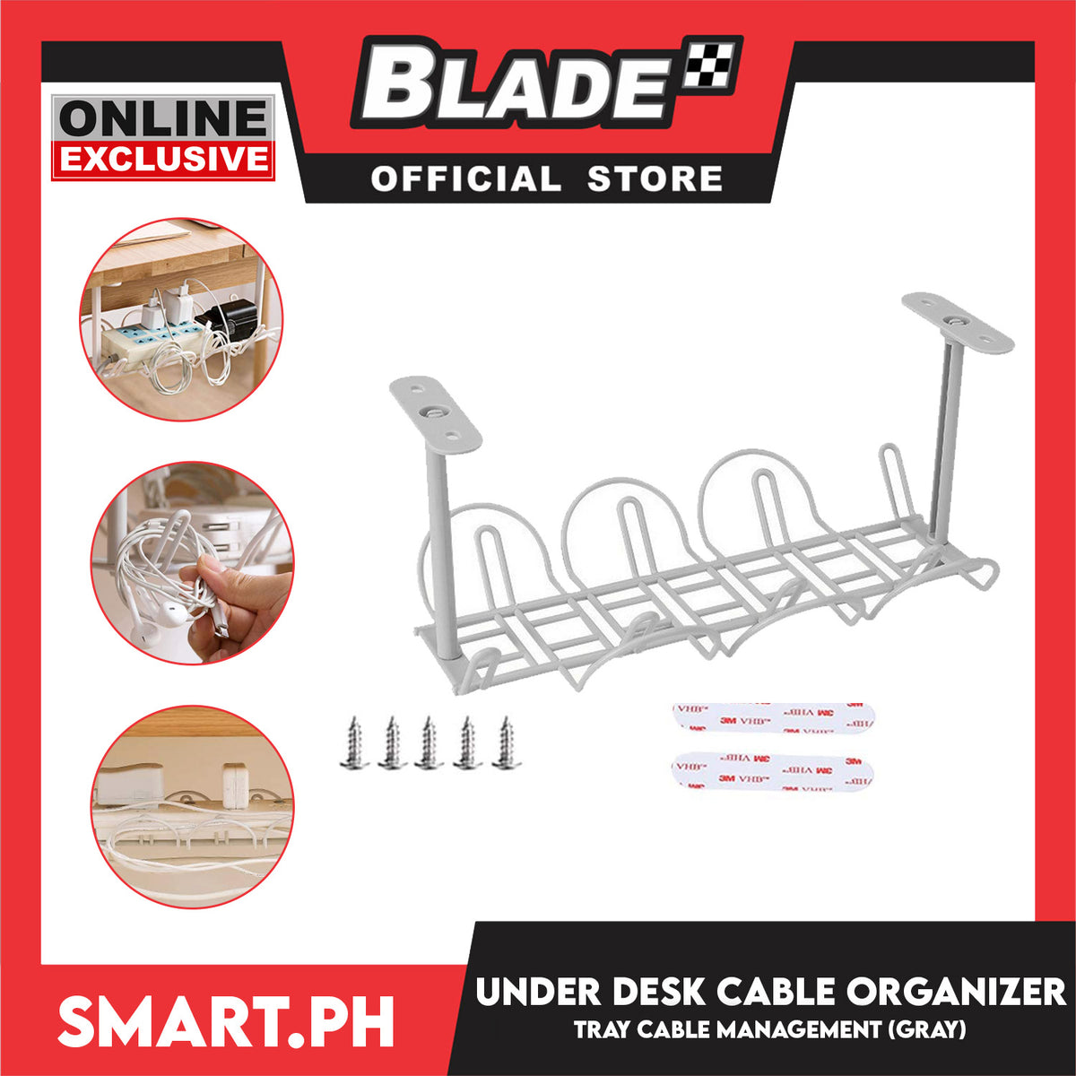 Under Desk Cable Wire Organizer and Extension Management (Gray)