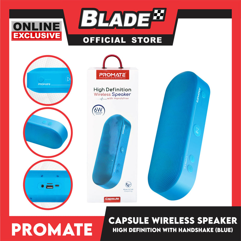 Promate High Definition Wireless Speaker With Handsfree 6W Immersive Sound, Capsule (Blue) Innovation And Excellence