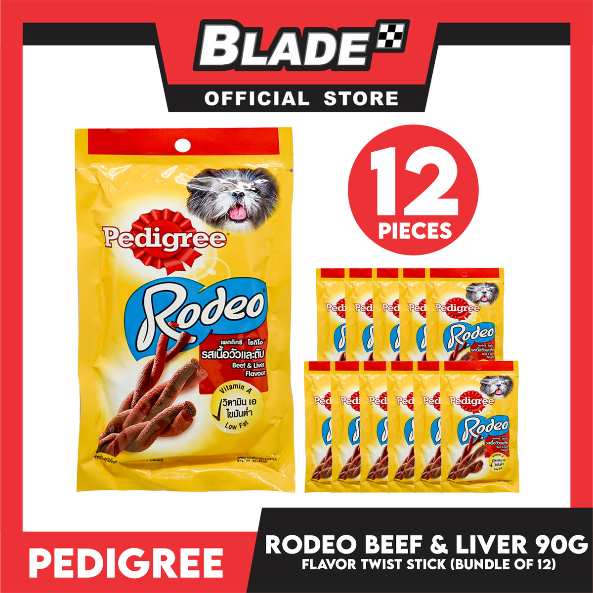 12pcs Pedigree Rodeo Beef and Liver 90g Dog Treats, Twist Stick