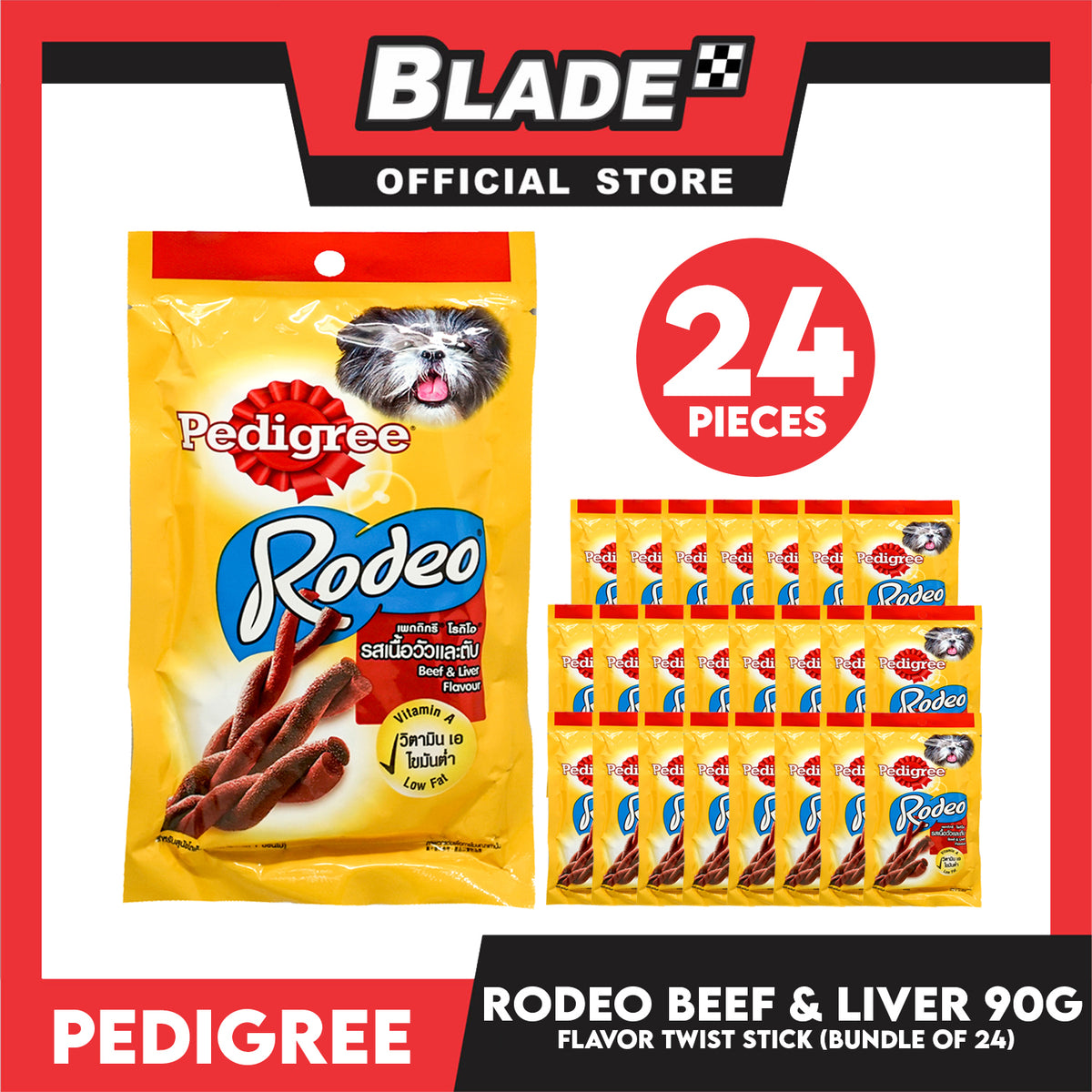 24pcs Pedigree Rodeo Beef and Liver 90g Dog Treats, Twist Stick
