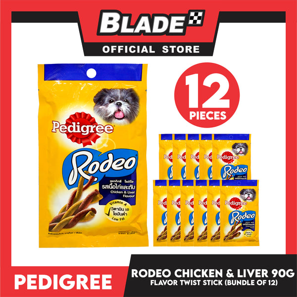 12pcs Pedigree Rodeo Chicken and Liver 90g Dog Treats, Twist Stick