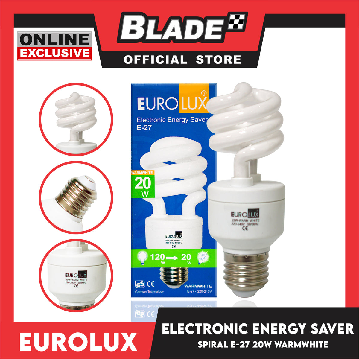 Eurolux Led Bulb Spiral 20W Warm White E-27 Electronic Energy Saver 220-240V