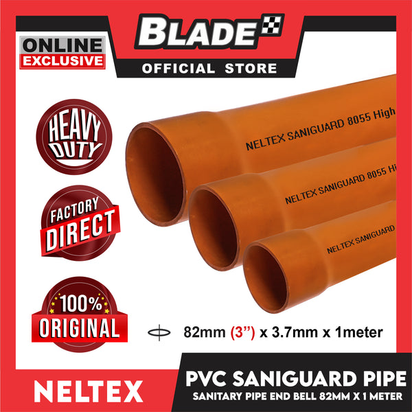Neltex PVC Saniguard Pipe 82mm x 1meter with Bell, Sanitary Pipe