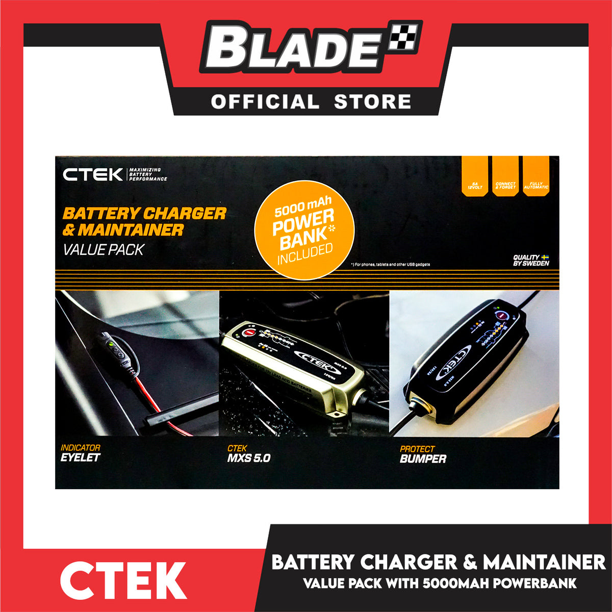 Ctek Battery Charger and Maintainer Value Pack 5000mAh Power Bank 5A-12Volt 40-357