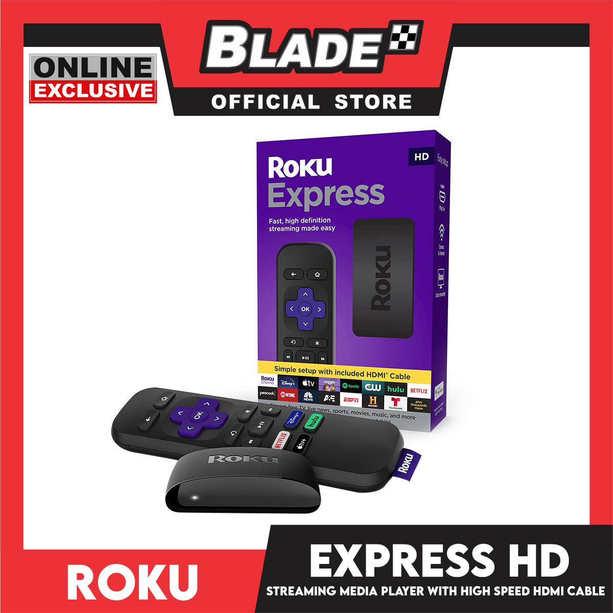 Roku Express HD Streaming Media Player with High Speed HDMI Cable