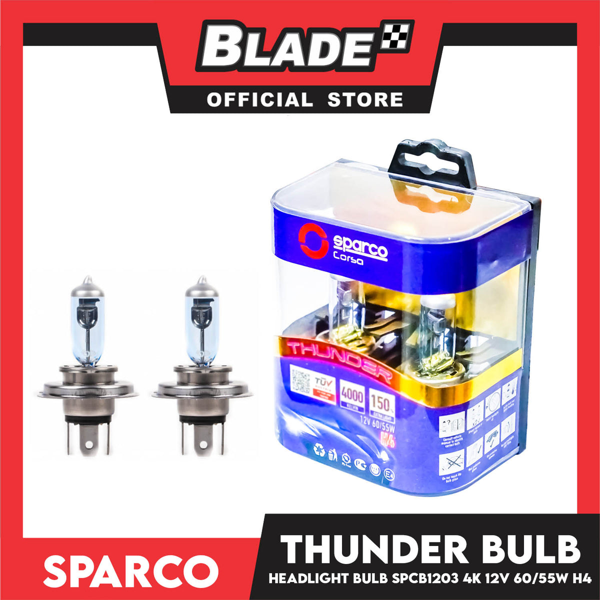 Sparco Corsa Thunder Headlight Bulb (SPCB1203) 4K 12v 60-55W H4 Set of 2pcs