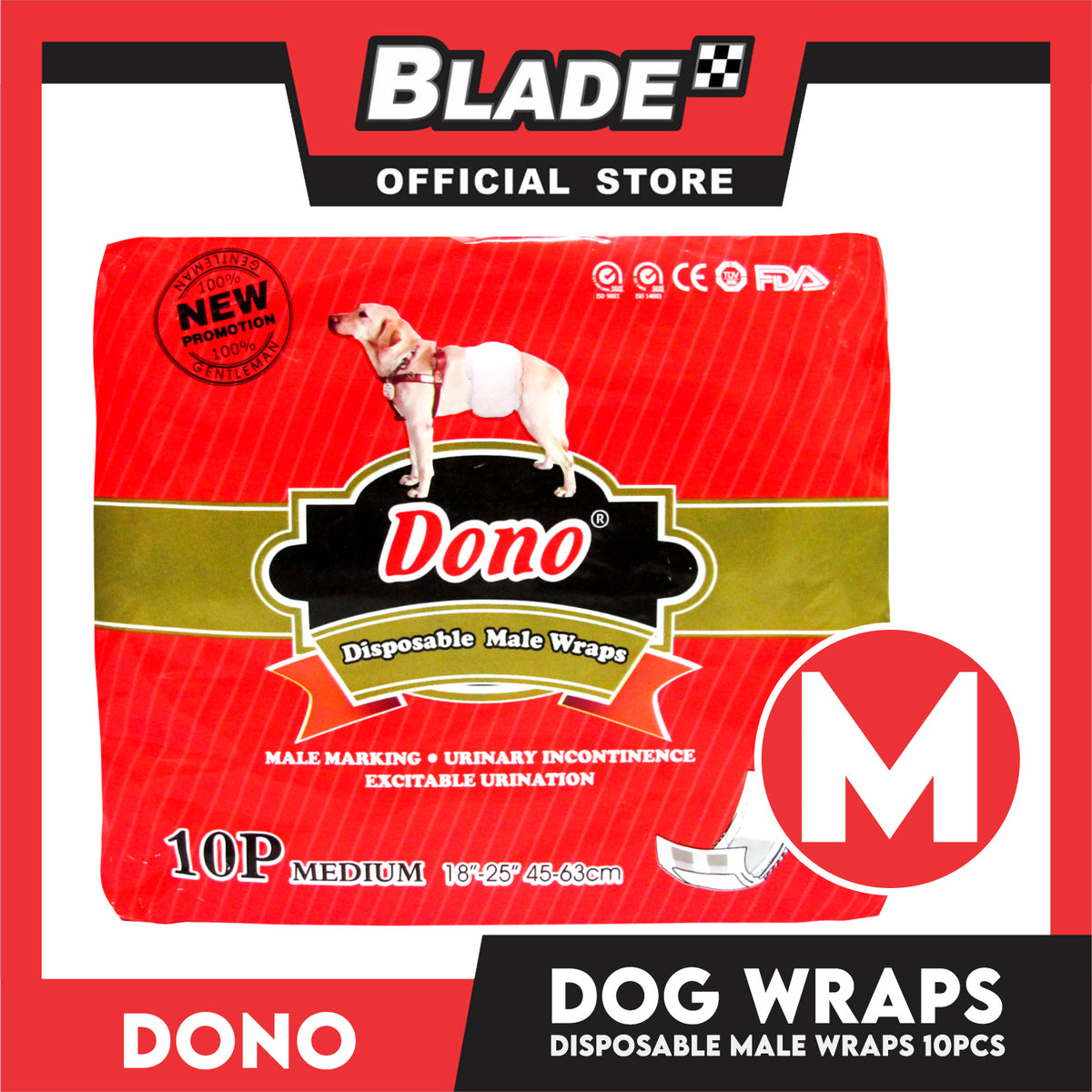 Dono Disposable Male Dog Wrap (Medium) Set of 10pcs