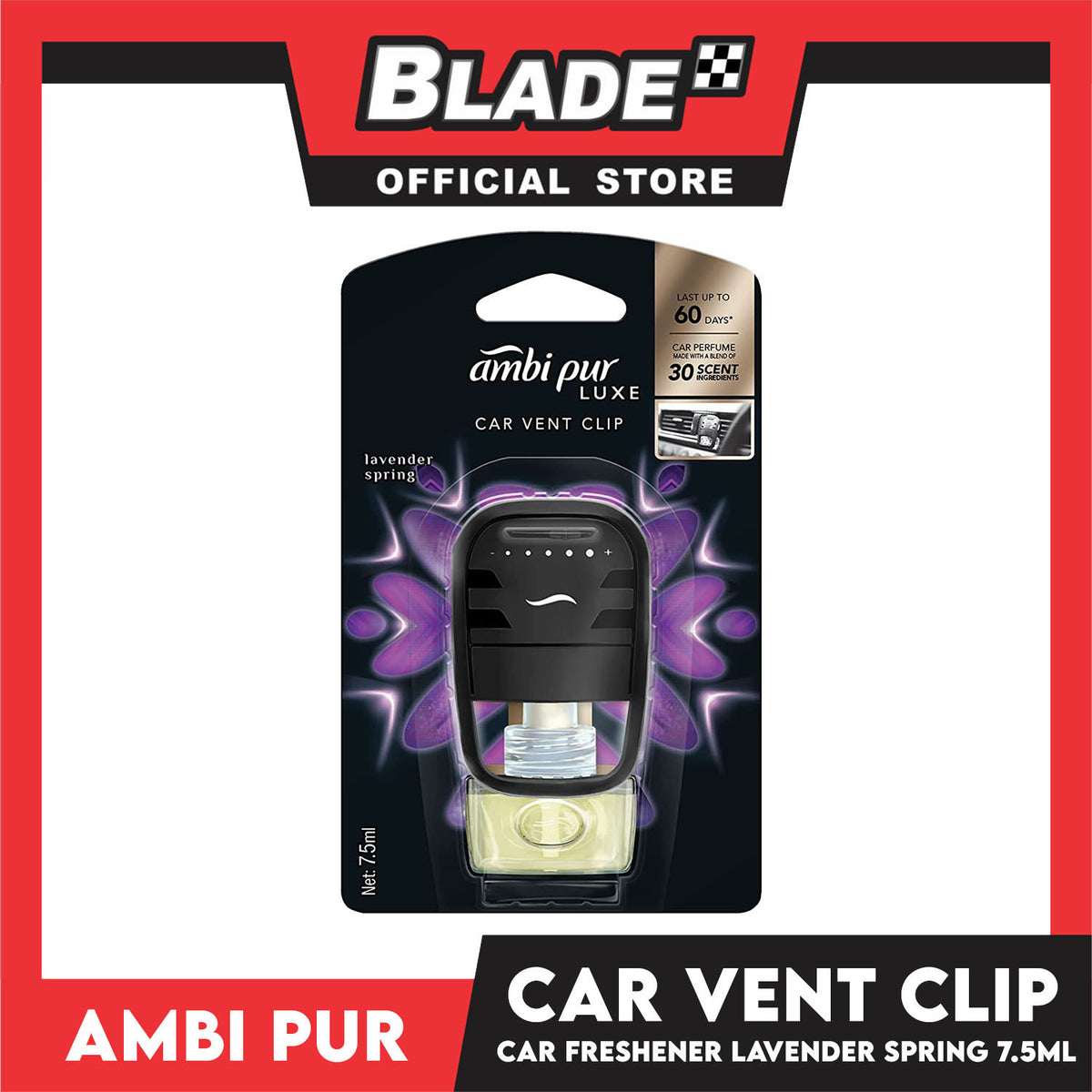 Ambi Pur Luxe Car Vent Clip Kit 7.5ml Lavender Spring