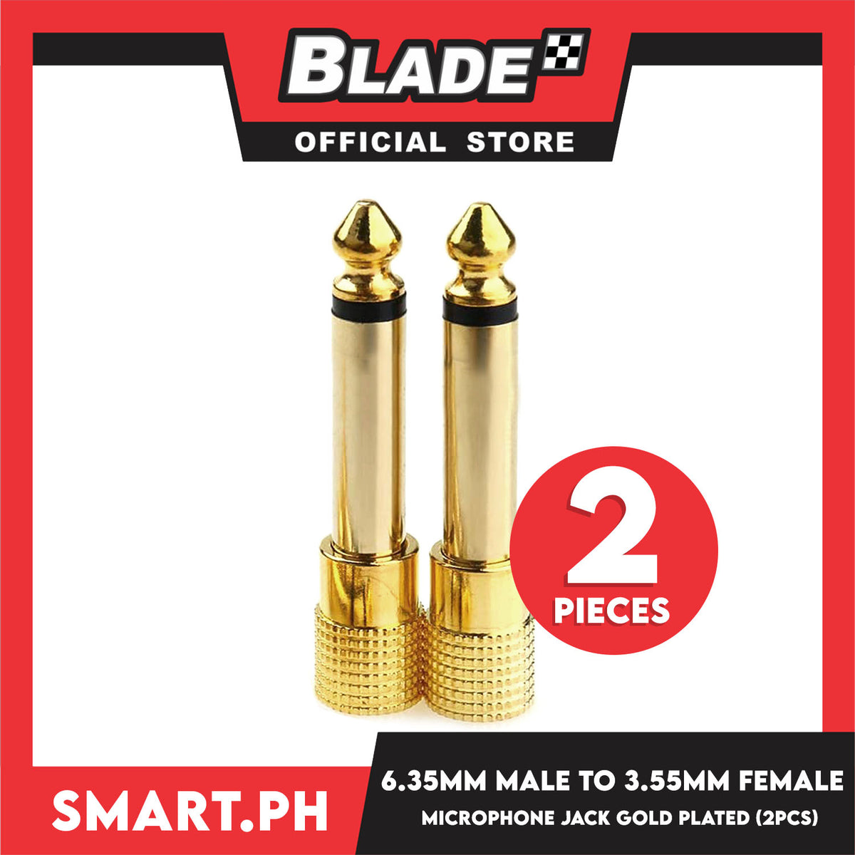 2pcs 6.35mm (1/4 Inch) Mono Plug to 3.5mm Stereo Jack Adaptor (Gold) Microphone Jack