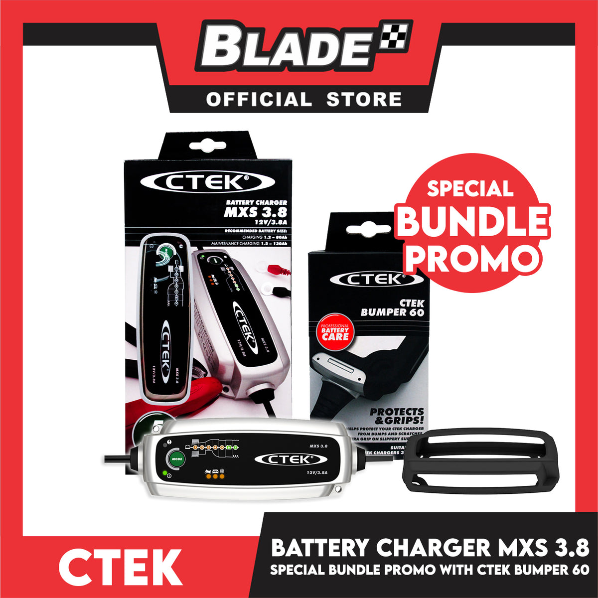 Ctek Battery Charger MXS 3.8 12V/3.8A with Ctek Bumper 60 Special Bundle Promo!