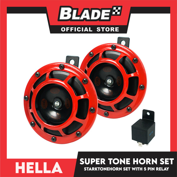 Hella Super Tone Horn Set 12V with 5 Pin Relay H-S821 (Black with Red)