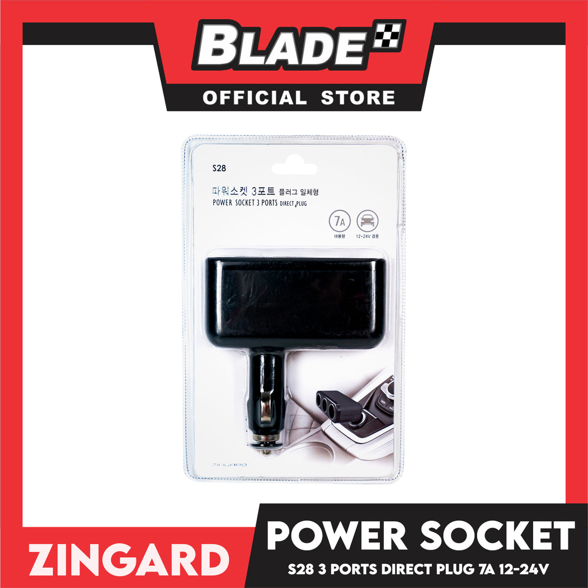 Zingard Power Socket 3 Ports Direct Plug S28 12-24V (Black) Car Charger Socket