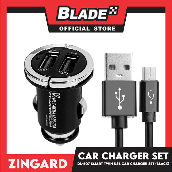 Zingard Lighting Smart Phone Charger Set 3.1A DL-507 (Black) Blue Led Car Charger
