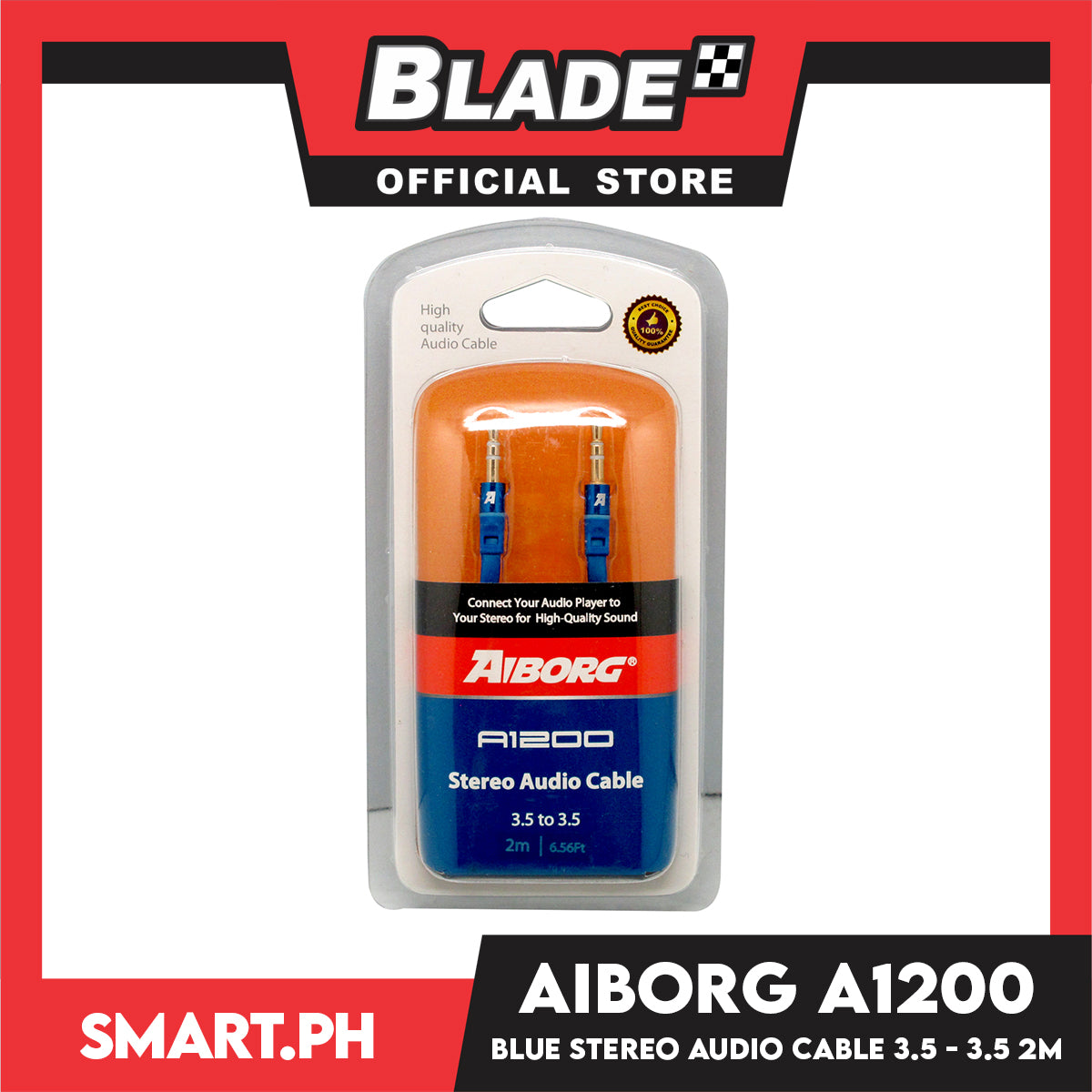 Aiborg 2meters 3.5mm to 3.5mm Male Stereo Audio Cable A1200  (Blue)