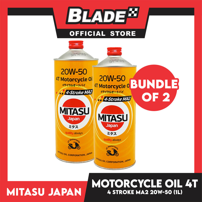 2pcs Mitasu Motorcycle Oil 4T 20W-50 API SL/ JASO MA2 MJ-945 1L for Motorcycle Engine
