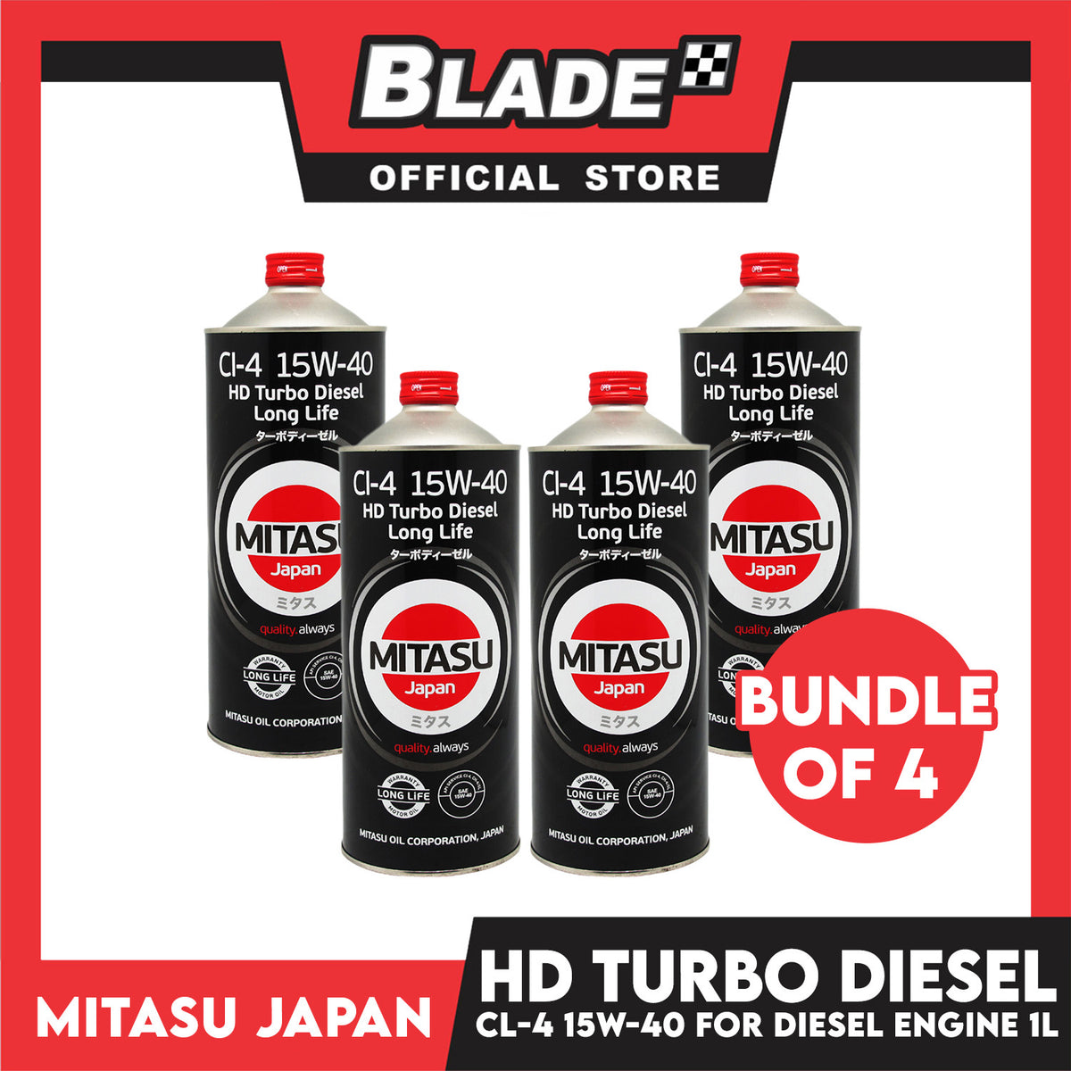 4pcs Mitasu Turbo Diesel Oil CL-4 15W-40 MJ-231 1L