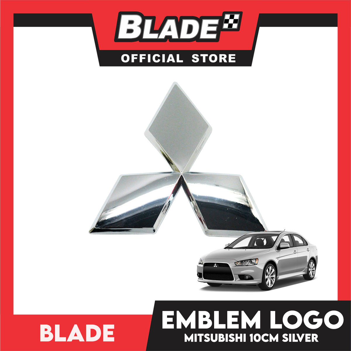 Blade Car Emblem Logo Chrome 10cm Mitsubishi (Silver) 3m Adhesive Car Badge Decal Sticker Auto Exterior Accessories