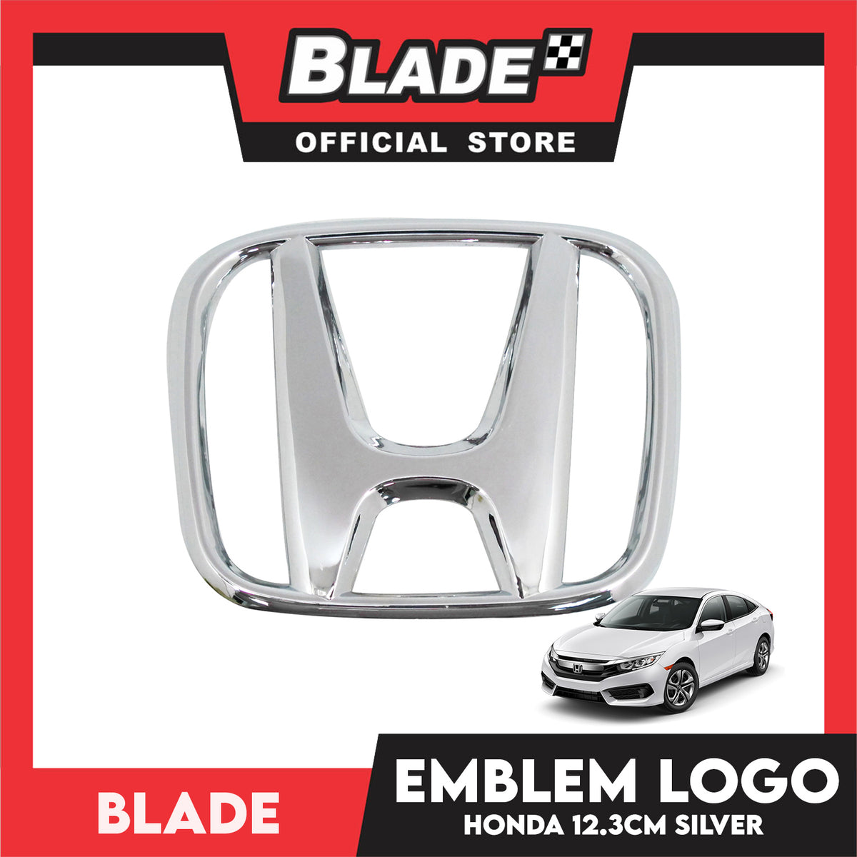 Blade Car Emblem Logo Chrome 12.3cm Honda (Silver) 3m Adhesive Car Badge Decal Sticker Auto Exterior Accessories