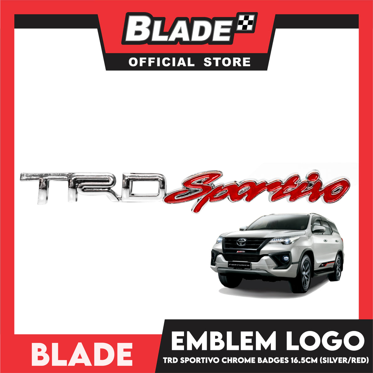 Auto Car Emblem Logo Chrome Badge Sticker Decals with 3M Adhesive for Tacoma Tundra Truck Pickup SUV Sedan, Silver with Red 16.5cm (TRD Sportivo)