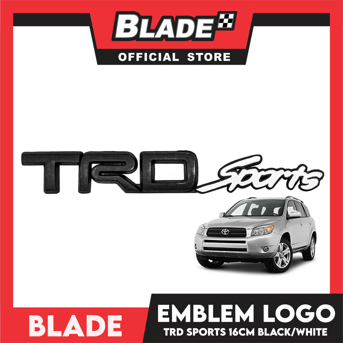 Auto Car Emblem Logo Chrome Badge Sticker Decals with 3M Adhesive Black with White (TRD Sports) for Tacoma Tundra Truck Pickup SUV Sedan