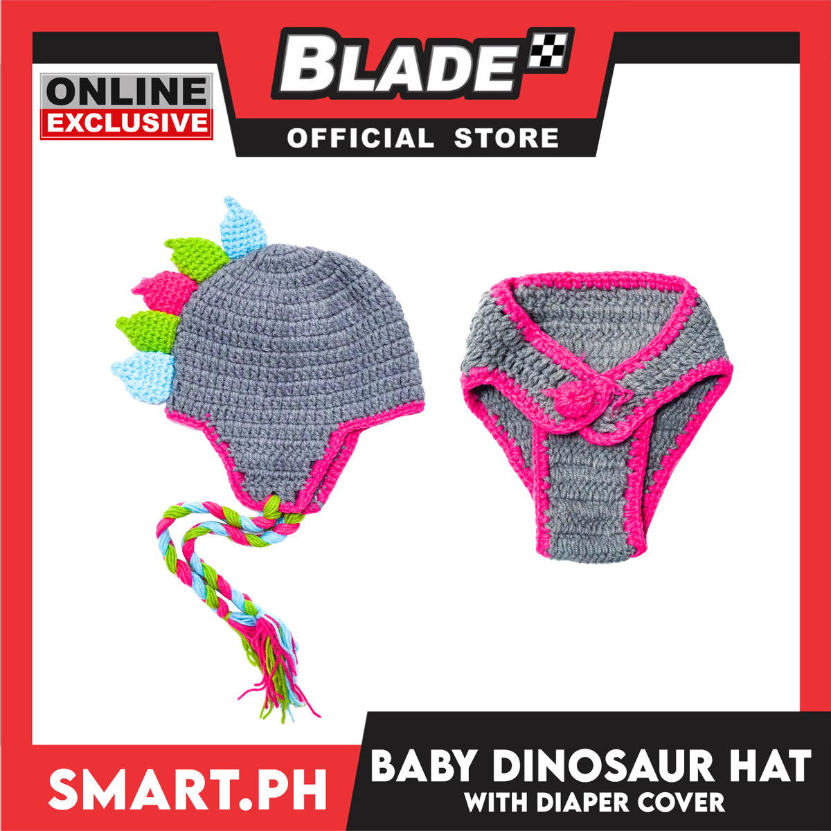 Baby Knotted Hat and Diaper Cover with Dinosaur Design (Colorful)