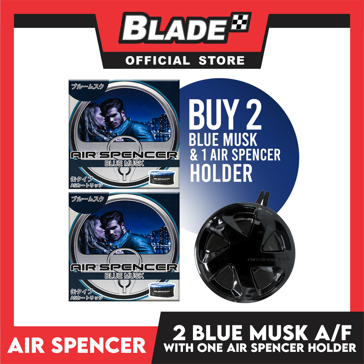 2pcs Air Spencer Car Air Freshener with 1pc Holder (Blue Musk) Heavy Duty, Last Long