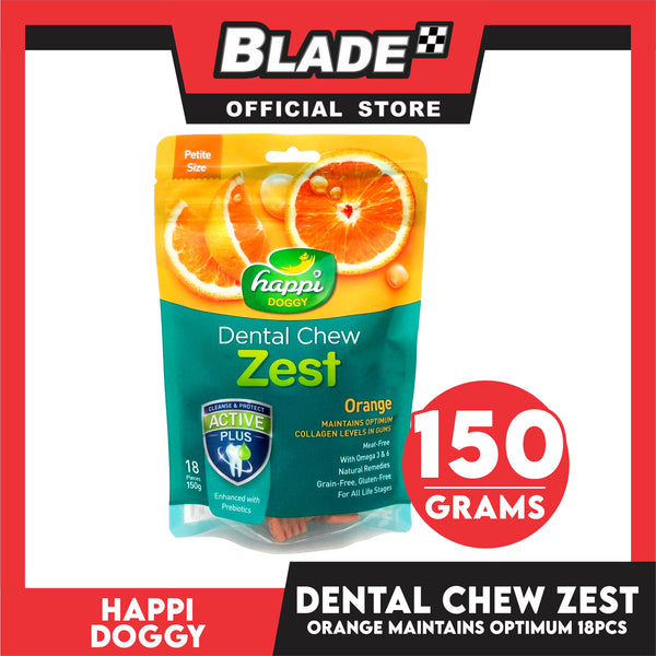 Happi Doggy Dental Chew Zest 18pcs. 150g (Orange) Dog Treats