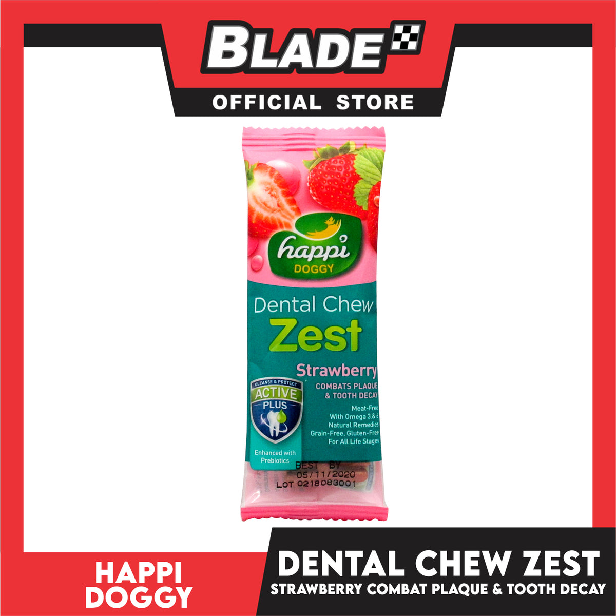 Happi Doggy Dental Chew Zest 1pc. 30g (Strawberry) Dog Treats