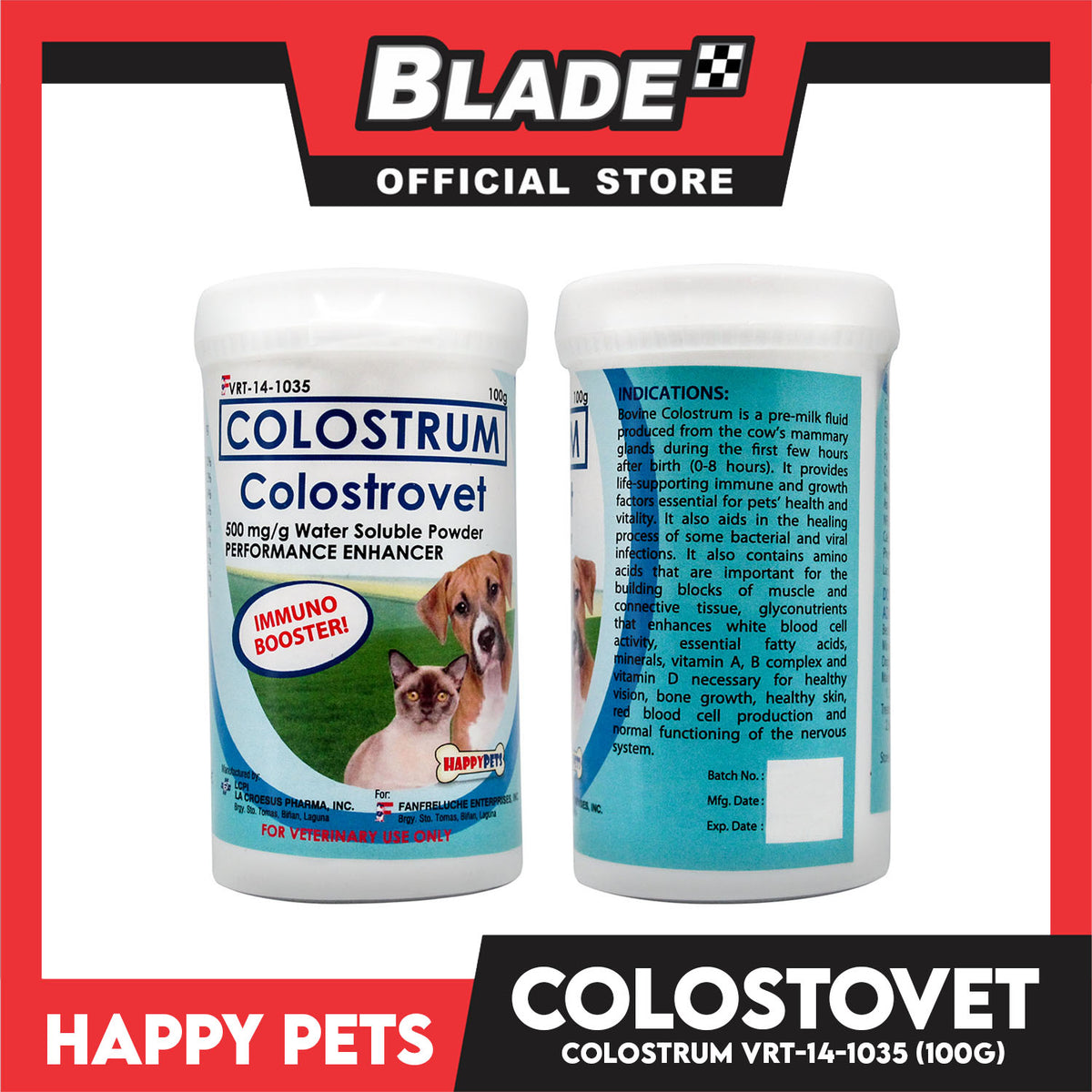 Happy Pets Colostrum Colostrovet VRT-14-1035 Performance Enhancer 100g Pets Immune Booster