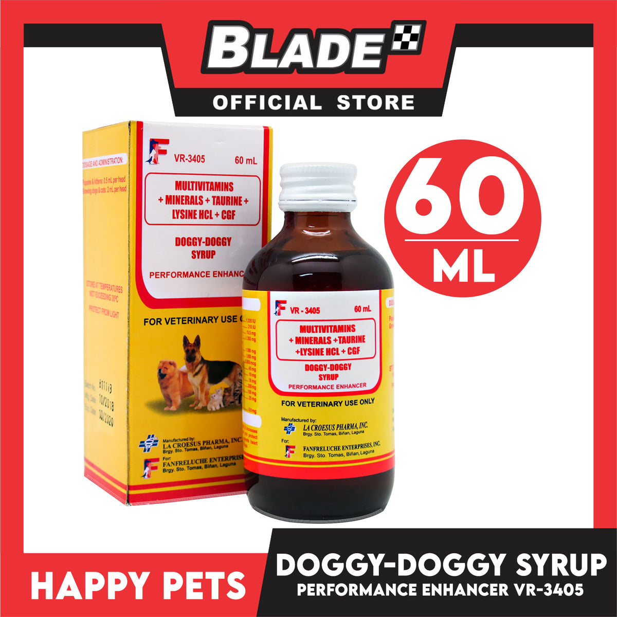 Happy Pets Doggy Doggy Syrup, Multivitamins + Minerals + Taurine + Lysine HCL + CGF 60ml Enhancer for Cats and Dogs 60ml