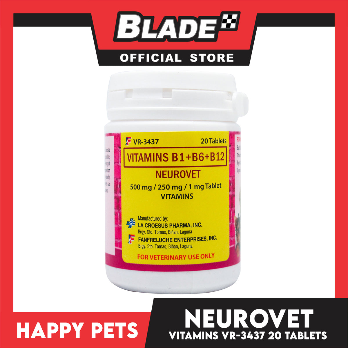 Happy Pets Neurovet Vitamins B1 + B6 + B12 20 Tablets for Dogs and Cats