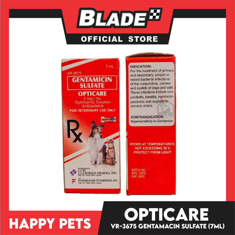Happy Pets Opticare Gentamicin Sulfate 7ml VR-3675 for Dogs and Cats Eye Drops