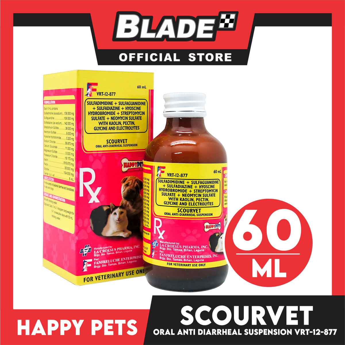 Happy Pets Scourvet Oral Anti Diarrheal Suspension 60ml for Dogs and Cats