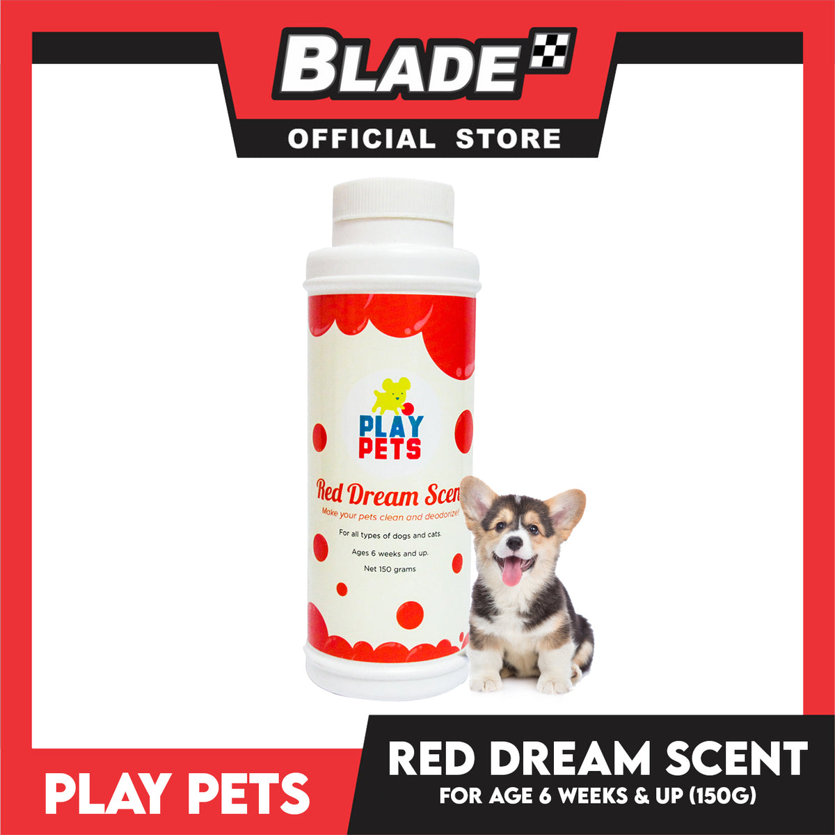 Play Pets Dry Shampoo 150g (Red Dream Scent) For All Types Of Dogs And Cats