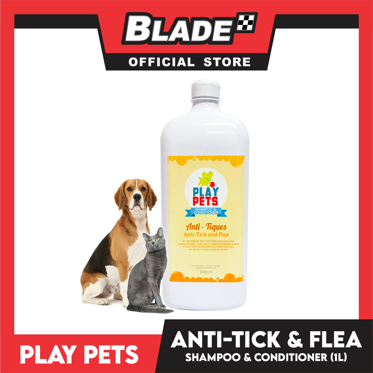 Play Pets Shampoo and Conditioner 1000ml (Anti-Tick and Flea) For All Types Of Dogs And Cats