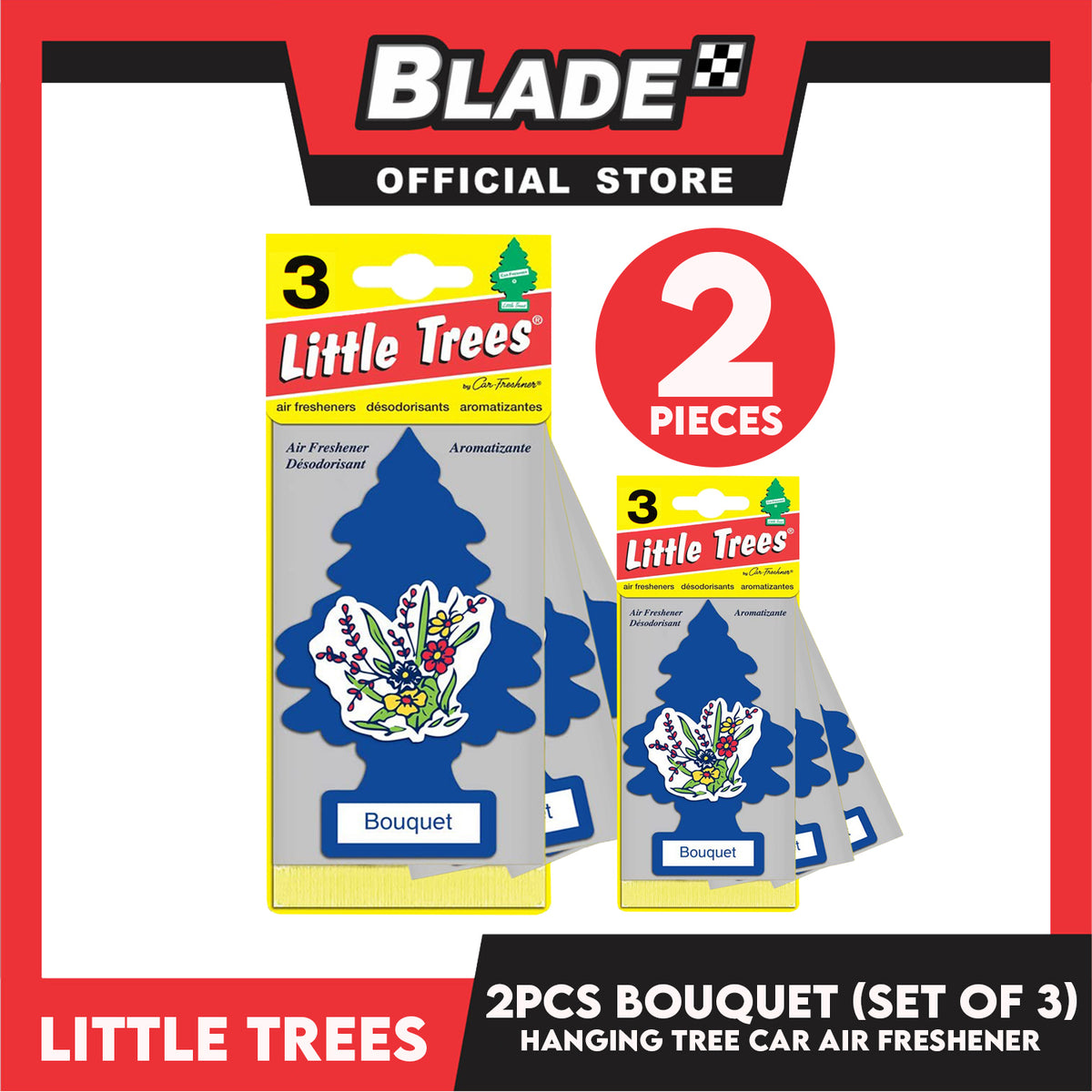 2pcs Little Trees Car Air Freshener U3S-32002 Bouquet (Set of 3) Hanging Tree Provides Long Lasting Scent