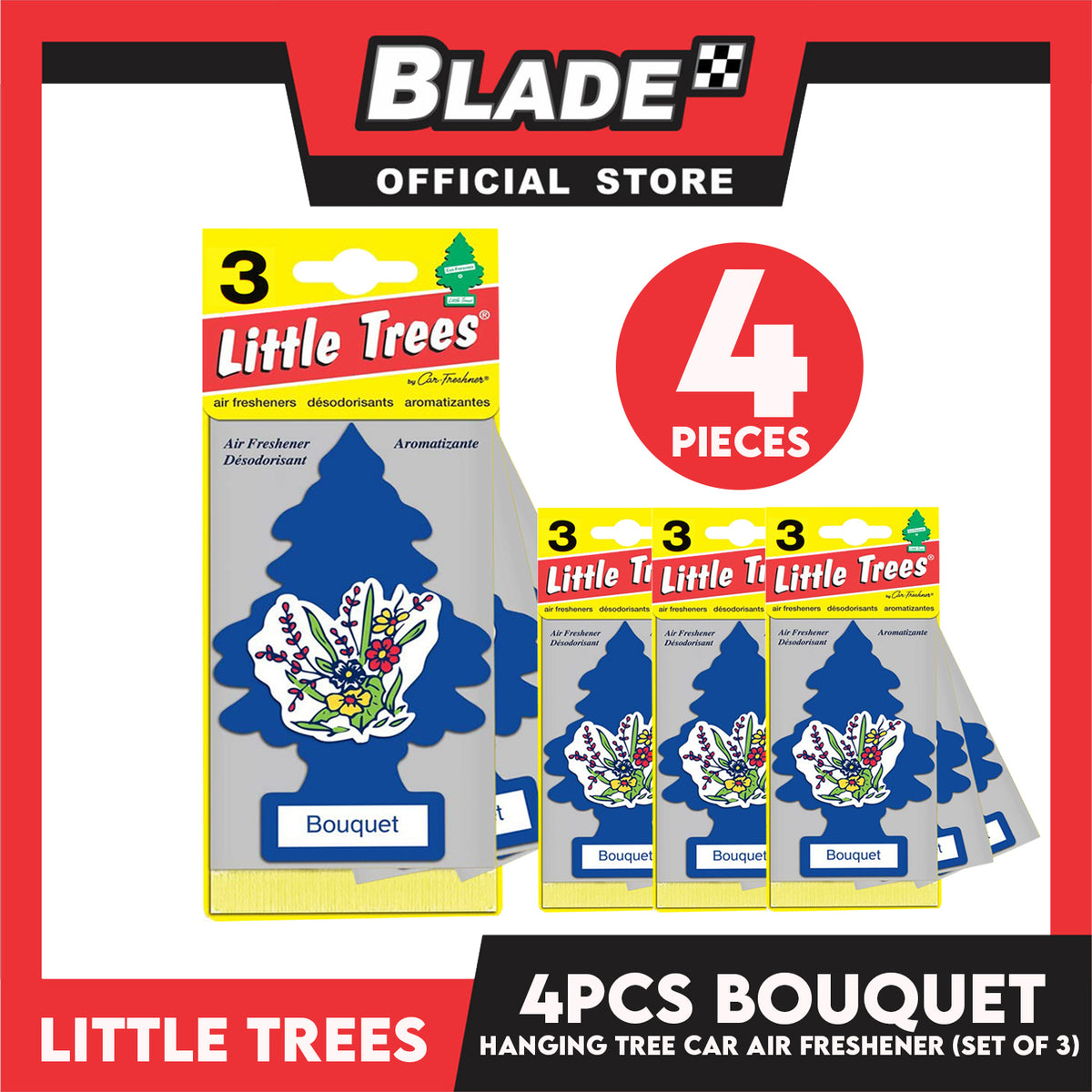 4pcs Little Trees Car Air Freshener U3S-32002 Bouquet (Set of 3) Hanging Tree Provides Long Lasting
