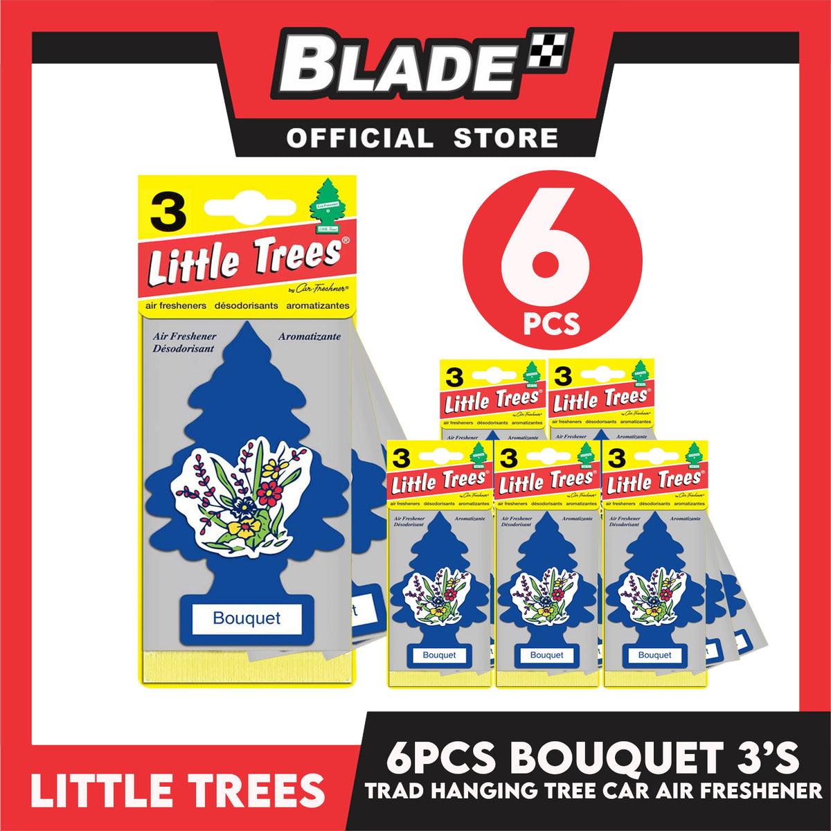 6pcs Little Trees Car Air Freshener U3S-32002 Bouquet (Set of 3) Hanging Tree Provides Long Lasting