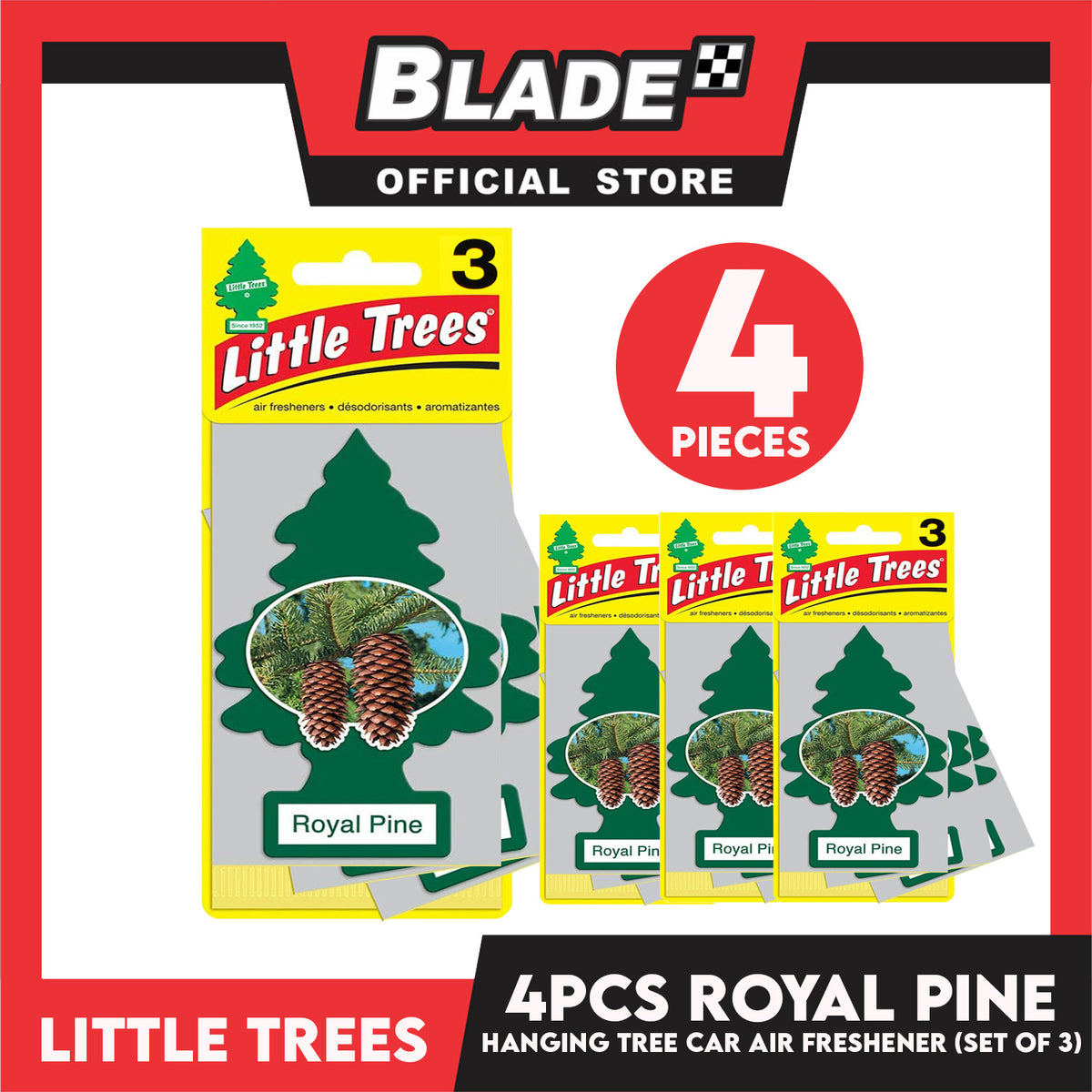 4pcs Little Trees Car Air Freshener U3S-32001 Royal Pine (Set of 3) Hanging Tree Provides Long Lasting
