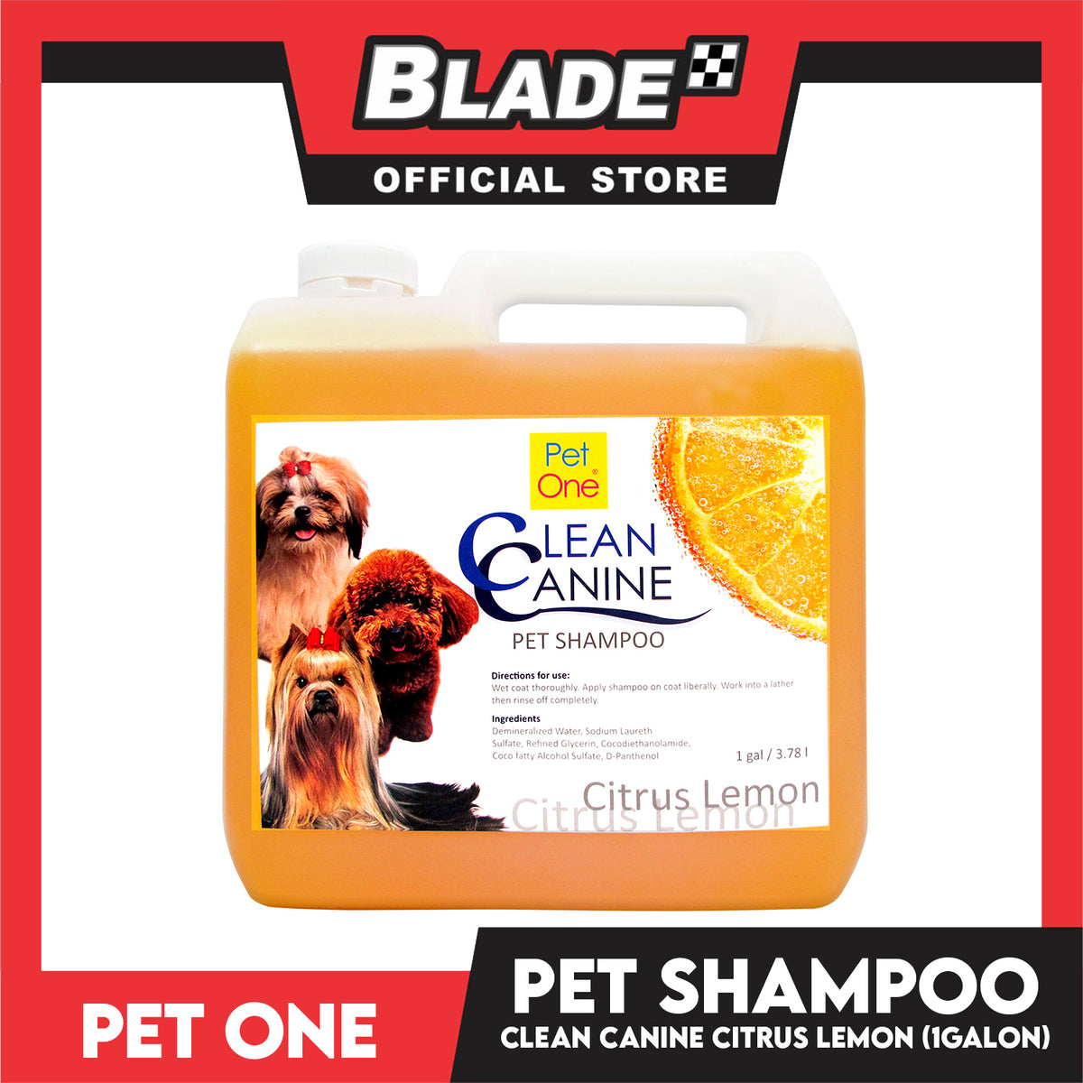 Pet One Clean Canine Pet Shampoo 1 Gallon 3.78 Liters (Citrus Lemon Scent)