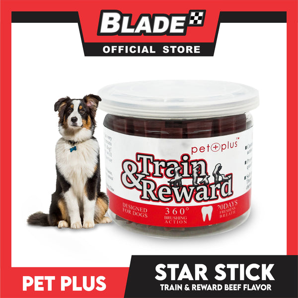 Pet Plus Train and Reward Dental Star Stick In a Jar (Beef Flavor) 360 Brushing Action Designed for Dogs Reward Treats