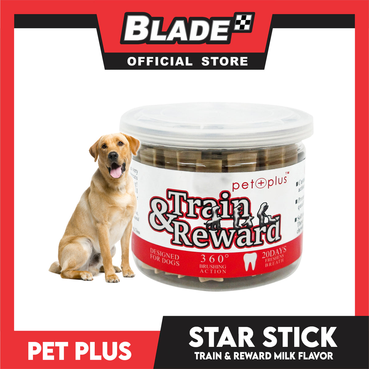 Pet Plus Train and Reward Dental Star Stick In a Jar (Milk Flavor) 360 Brushing Action Designed for Dogs Reward Treats