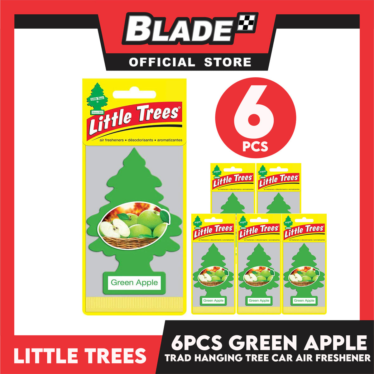 6pcs Little Trees Car Air Freshener 10316 (Green Apple) Hanging Tree Provides Long Lasting Scent