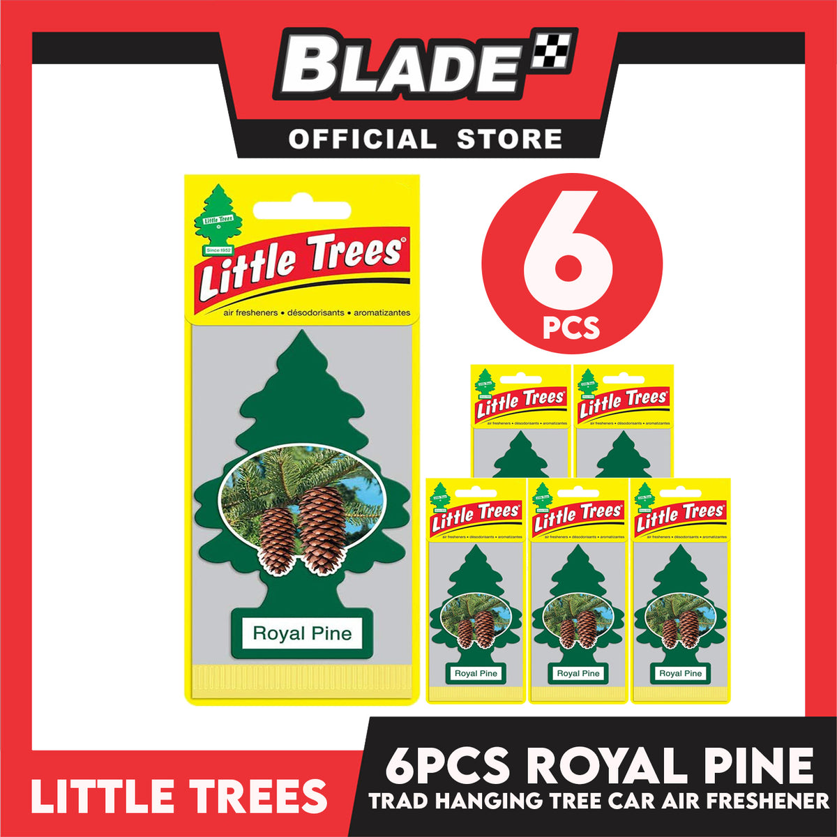 6pcs Little Trees Car Air Freshener 10101 (Royal Pine) Hanging Tree Provides Long Lasting Scent